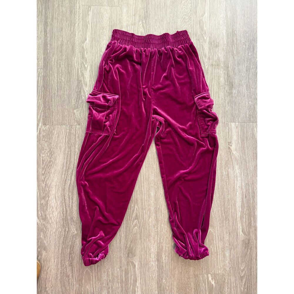 Magenta Velvet Jogger Pants | Size M | Elastic Waist Cargo Style